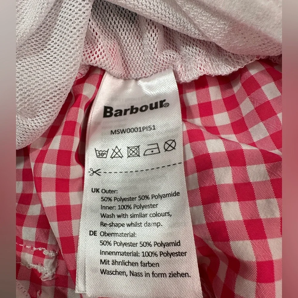 Barbour Men’s M Swim Trunks Shorts Gingham Check Reddish Pink White Beach Pool - Picture 5 of 9